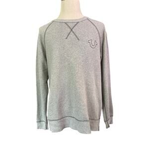True Religion Gray Crewneck Sweatshirt Logo Raglan Zip Side Men’s Large